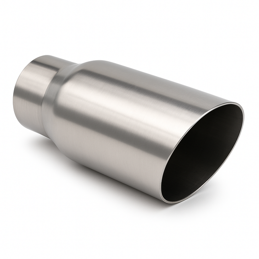 2in Inlet, 2 1/8in Outlet, 8in Long, Round, Angle Cut (Plain), Stainless Steel